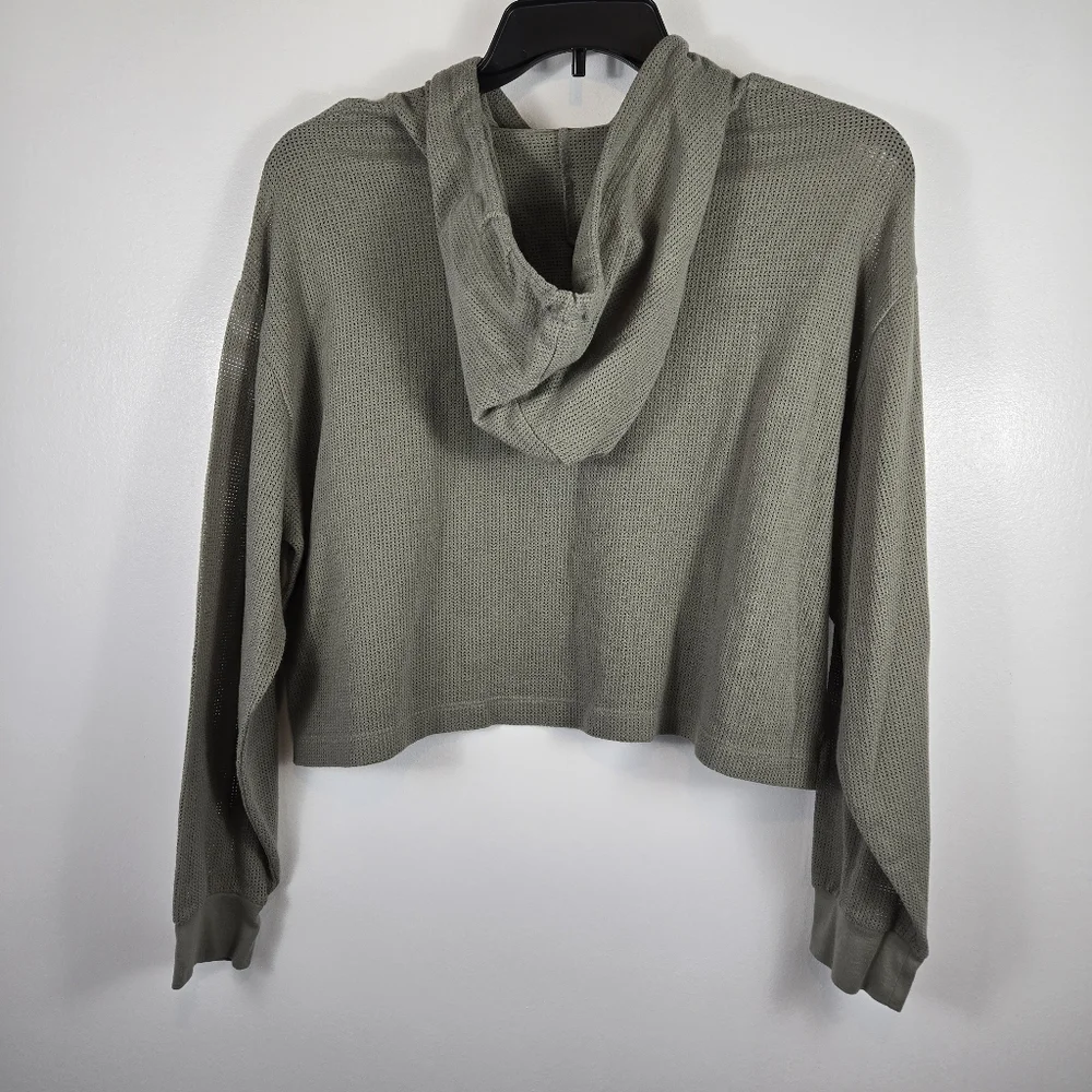 PINK Victoria's Secret Mesh Olive Army Green Athletic Hoodie Crop Top Size Large - Picture 9 of 12